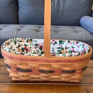 Longaberger Basket with Garden Splendor Liner and Protector.